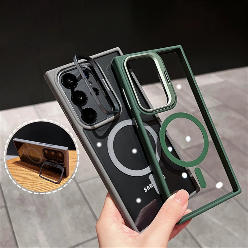 Magnetic Camera Holder Shockproof Transparent Cover For Samsung S Series