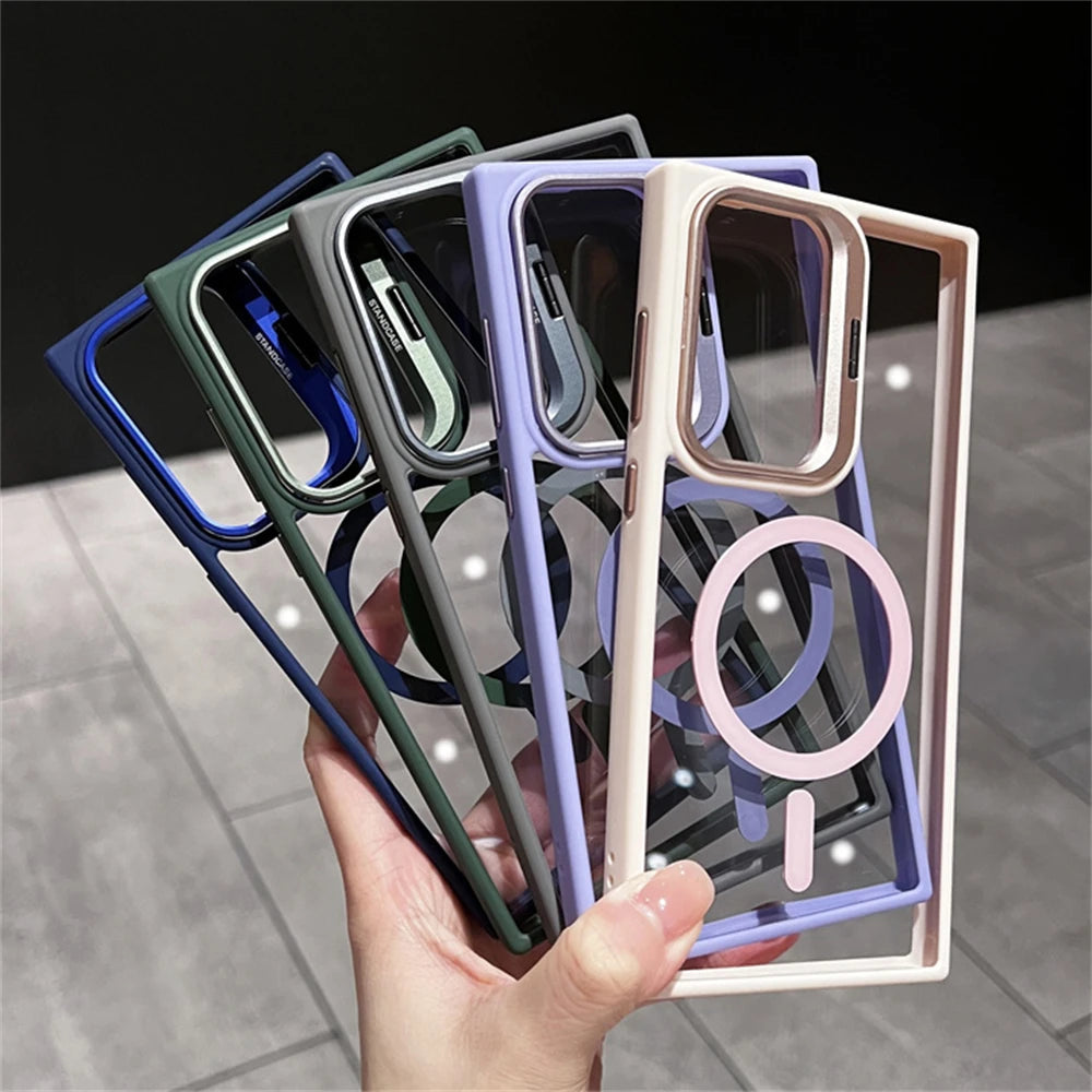 Magnetic Camera Holder Shockproof Transparent Cover For Samsung S Series